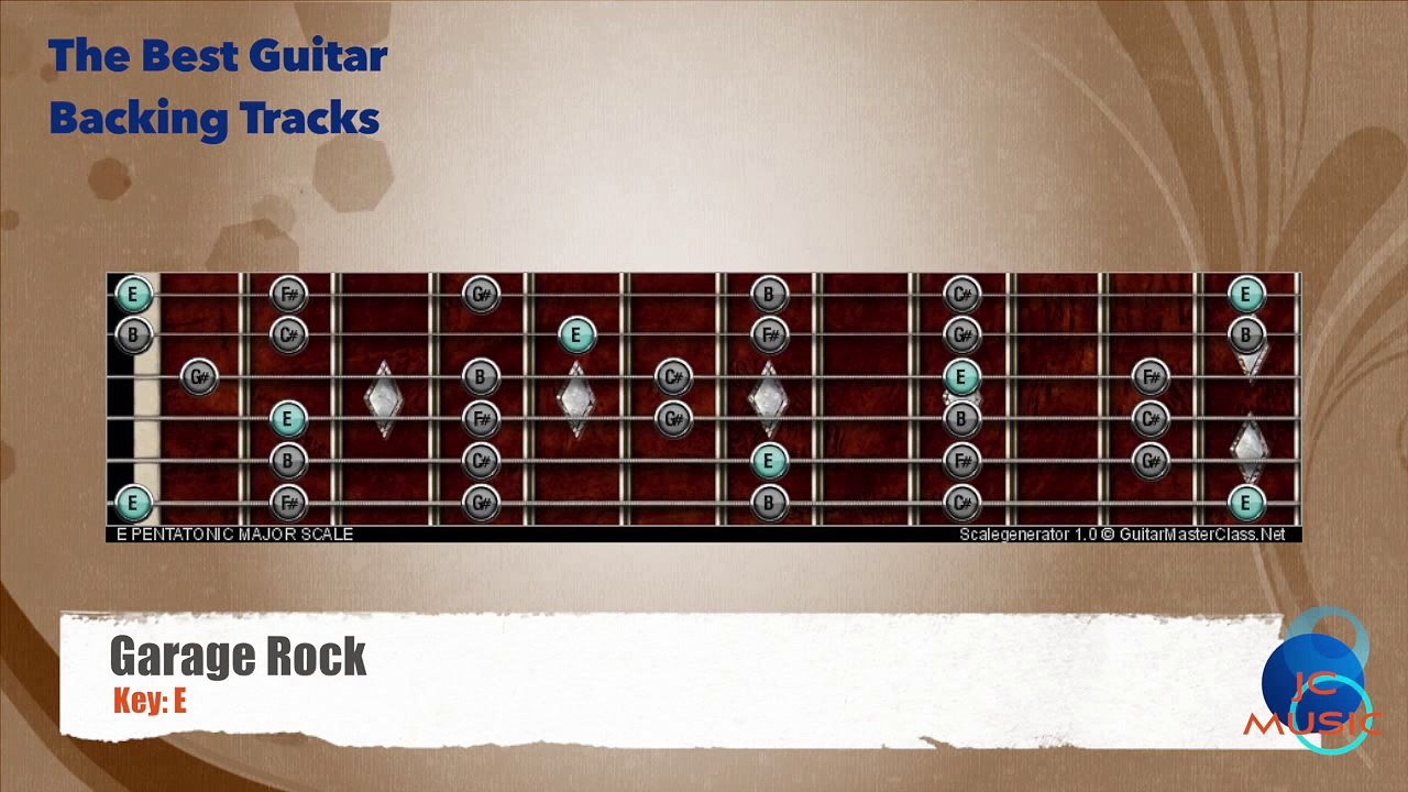 Garage Rock in E Guitar Backing Track with scale map