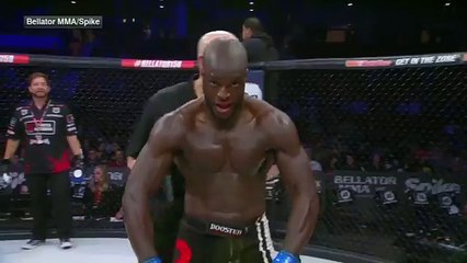 Gregory "Blade" Babene accidentally hits a member of the Kansas Athletic Commission in the head after defeating Brandon