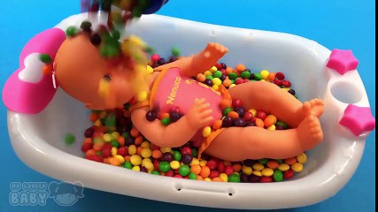 Baby Doll Bathtime in Skittles Candy Bath Playing