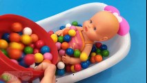 Baby Doll Bathtime with Bubble Gum and Gumballs Bath Playing