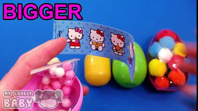 Hello Kitty and Ninja Turtles Learn Sizes with Surprise Eggs from Smallest to Biggest! Lesson 7!