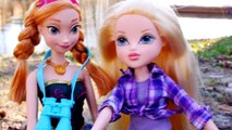 Frozen Elsa and Anna with Moxie Girlz Camping Adventurez Avery Barbie Doll Disney Clothing Swap