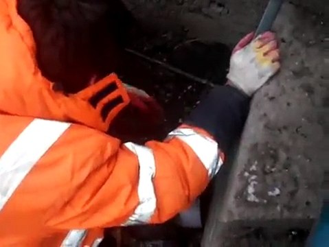 Кошка застряла в бетонном плену