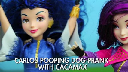 Carlos Gross Poop Prank, with Pooping Dog Cacamax, Mal, and Evie. DisneyToysFan