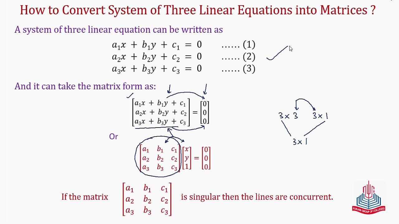 How to convert system of three linear equations into Matrices ...