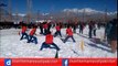 Volleyball in snow during the Winter Sports and Cultural Festival held in Skardu, Baltistan...