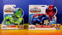 Playskool Heroes Hulk With Tread Racer & Spider-man Stunt Buggy Battle Doc Ock