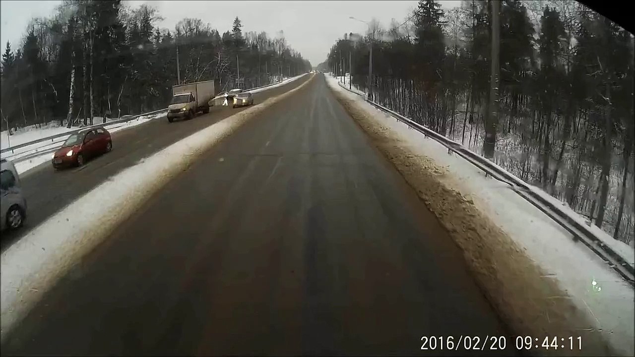 Cars Crash on Icy Road
