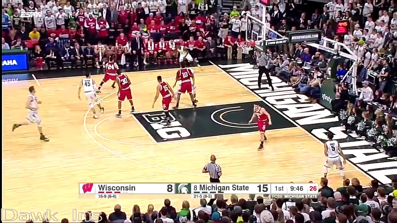 Highlights - Denzel Valentine - Michigan State vs Wisconsin - 24 points, 10 passes, 7 rebonds - (18/02/2016)