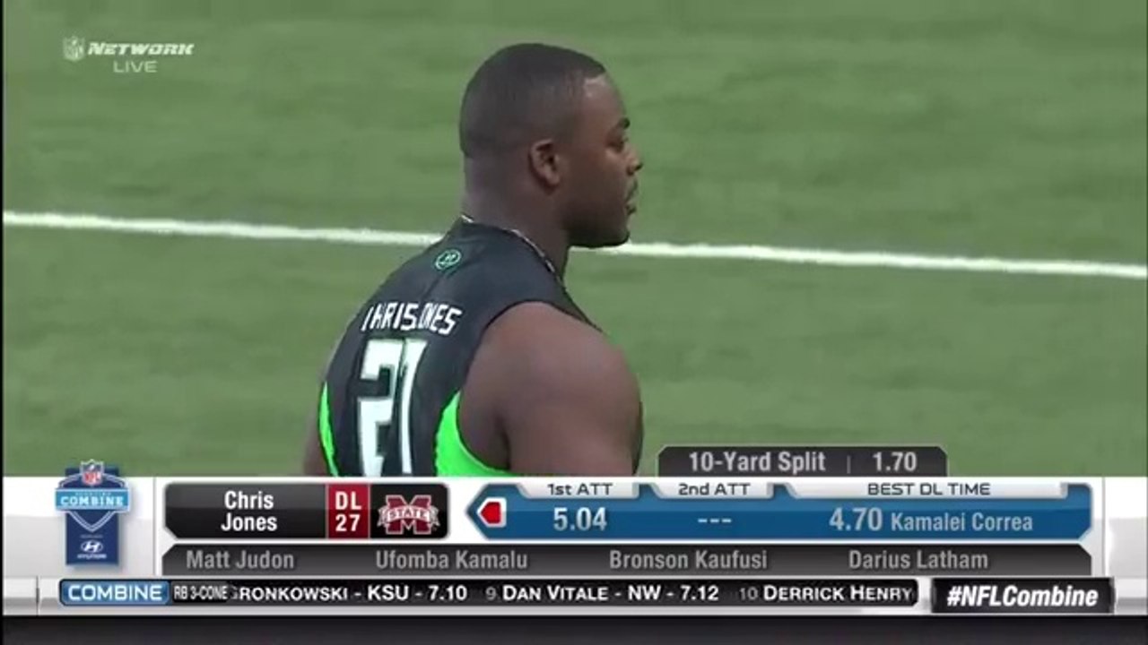 Chris Jones Defensive Lineman Crashes Out Of NFL Combine 40-Yard Dash Due To Dick Falling Out