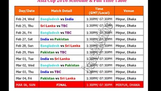 Asia Cup 2016 Schedule & Full Time Table