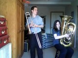 The Flintstones theme trombone and tuba duet cover