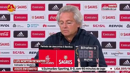 Norton de Matos Conf de Imprensa Benfica 2 - 0 União da Madeira 24ª Jorn Liga