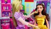 Frozen Anna Elsa and Barbie visit Rapunzels Hair Beauty Salon with Kristoff and Belle DisneyToysFan