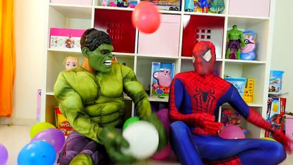 Spiderman vs Elsa Frozen Disney in Real Life - Balloon Drop Pop Challenge Superhero Toys