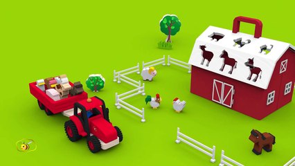 Мультики про машинки Трактор на ферме Домашние животные для детей: учим названия и голоса животных