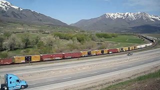 UPRR / SP mixed freight train roars past farms @ Peterson, UT 5/6/2014