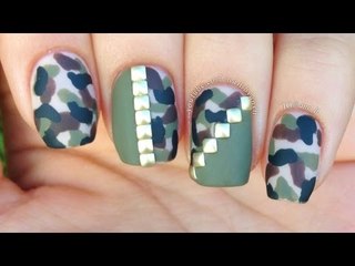 Nail Art Tutorial: Easy Camo Mix & Match with Studs (no tools required!)