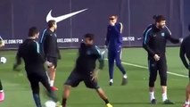 Daniel Alves and Arda Turan funny moment Barcelona training 03 11 2015