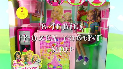 New Toy: Anna and Elsa play with Barbies Sisters Fun Day Yogurt Shop. DisneyToysFan