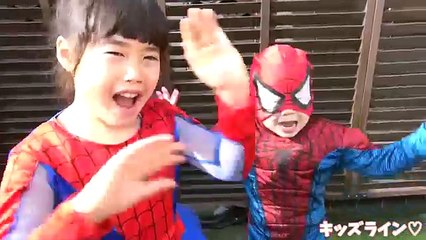 Spiderman VS Demon Dog Was beans sown スパイダーマン VS 鬼 ワンワン 節分 豆まき したよ♫ SuperHeroes Kids
