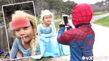 Spiderman VS Frozen Elsa SNOW APP Photography スパイダーマン VS エルサ SNOW アプリで写真撮影