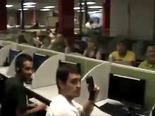 guy sleeping at work in the call centre