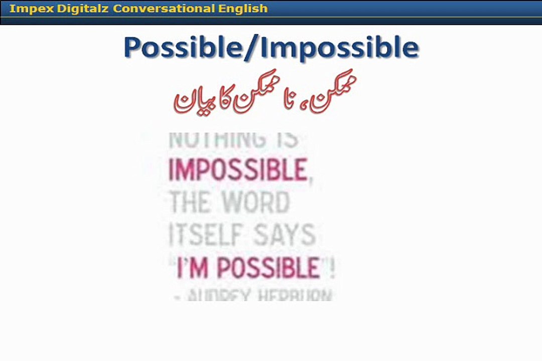 Learn English Language  Urdu and hindi   35. Possible impossible