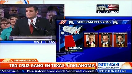 "Les pido a los precandidatos que nos unamos": Ted Cruz durante discurso sobre Supermartes