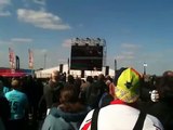 Boonen winning the sprint at the Ronde Van Vlaanderen.