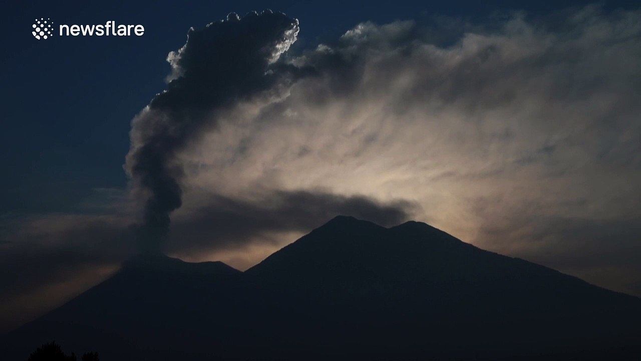 Beautiful volcano eruption at dusk