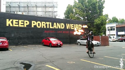 Unicycling Darth Vader upgrades to Flaming Bagpipes - Keep Portland Weird - The Unipiper Official