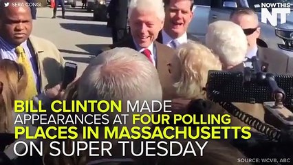 Bill Clinton Visits Some Polling Places In Massachusetts On Super Tuesday