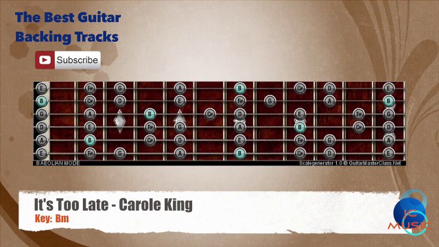 It's Too Late - Carole King Guitar Backing Track with scale chart