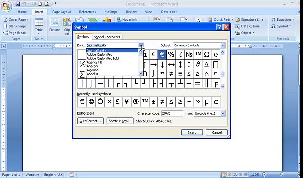 Insert the Tick Symbol in Microsoft Word