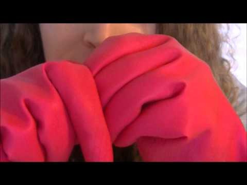 ASMR Sounds With Pink Rubber Gloves + Unintelligible Whispering And Touching The Camera