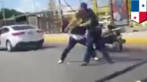 Road rage fight between scooter driver and car driver caught on camera