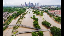 Drone footage shows scale of flooding in Houston, Texas