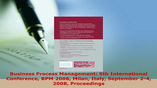 PDF Business Process Management 6th International Conference BPM 2008 Milan Italy September Read Online