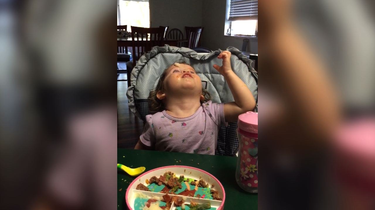 Cute Baby Can't Wipe Mashed Potatoe From Face