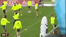 Cristiano Ronaldo nutmegs Raphaël Varane at training Real Madrid C.F