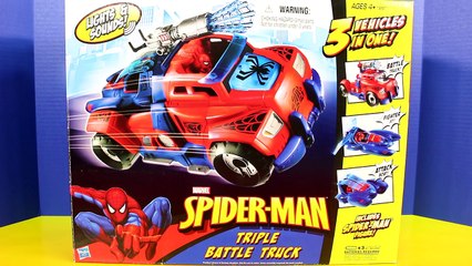 Marvel Spider-man Triple Battle Truck Lights & Sounds 3 Vehicles In One Spiderman Vs. Green Goblin