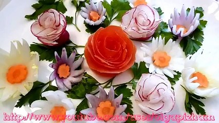 Цветы из редиса. Украшения из овощей. Decoration Of Vegetables. Flowers of Radish