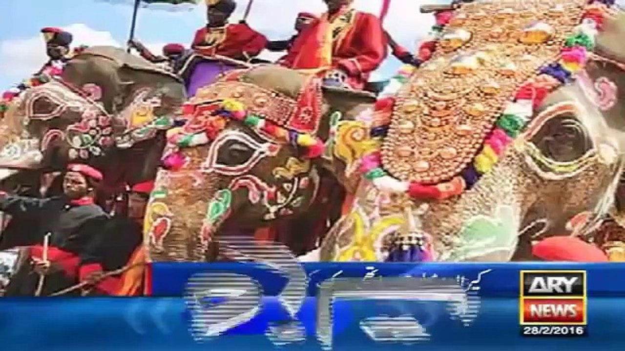 Ary News Headlines 28 February 2016 , Elephant Attack On 27 Cars