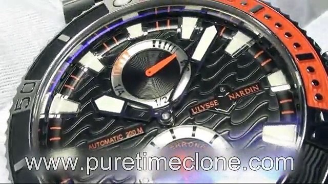Swiss Replica Watches Replica ULYSSE NARDIN Maxi Marine Diver SS Black Wavy Dial RedBlack Bezel on Bracelet A23J sku4091