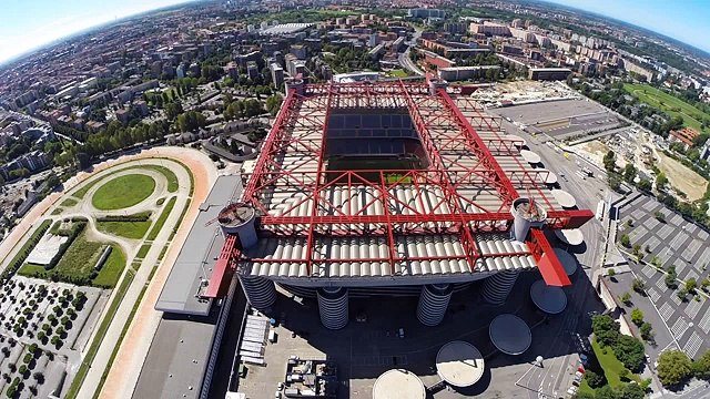 Drone flight football stadium San Siro - Milan. AC Milan Inter Milan