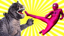 Pink Spidergirl & Spiderman vs T-Rex _ Godzilla! w_ Frozen Elsa Fun Superhero Movie in Real Life _) (1080p)