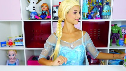 Disney Frozen Elsa In real Life Open Peppa Pig Case Hair Style Set W/ Princess Anna Doll