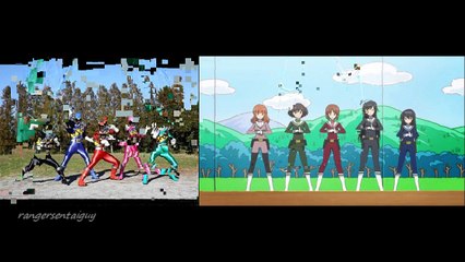 Girls und Panzer OVA Dairanger Role Call Split Screen