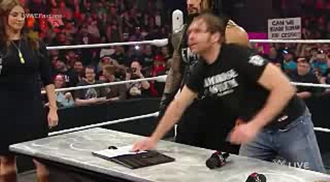 Dean Ambrose confronts Brock Lesnar during their WWE Fastlane contract signing Raw, Feb